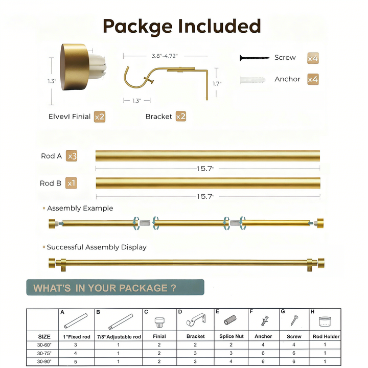 Curtain Rods with End Caps 1 Inch Gold Curtain Rod